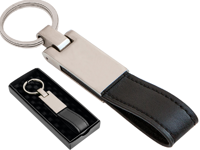 Boxed Metal and Leather Keychain