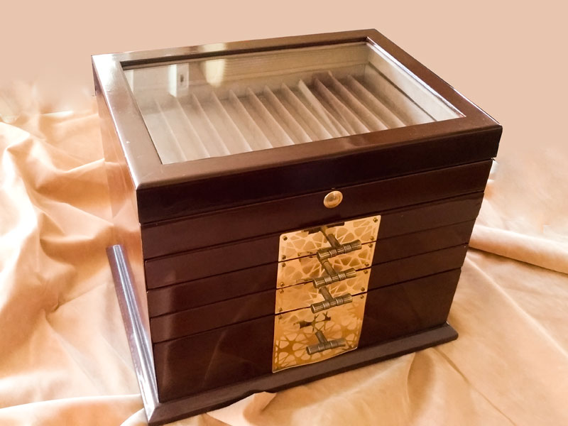 Wooden Storage Box with Drawers and Partitions