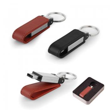 16 GB Leather Metal Keychain USB Memory