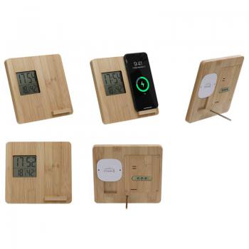 POW-7310 - Desktop Bamboo Clock Wireless Mobile Charger