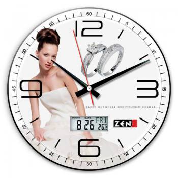 Royal Wall Clock (Curved Glass - Digital Thermometer - Calendar - 35cm)