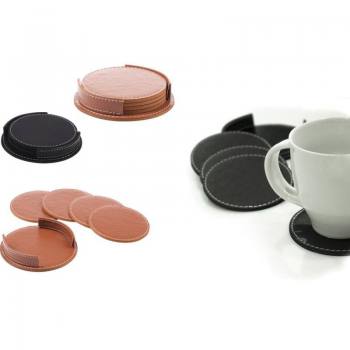 Set of 4 Faux Leather Coasters